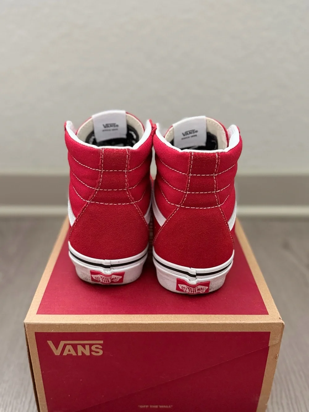 Vans Kids Red High-Top Skate Sneakers with White Laces + extra White Laces